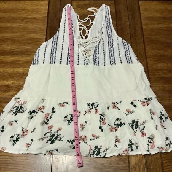 HUMMINGBIRD White Black Floral Boho Tie Blouse Size Small - Picture 8 of 10